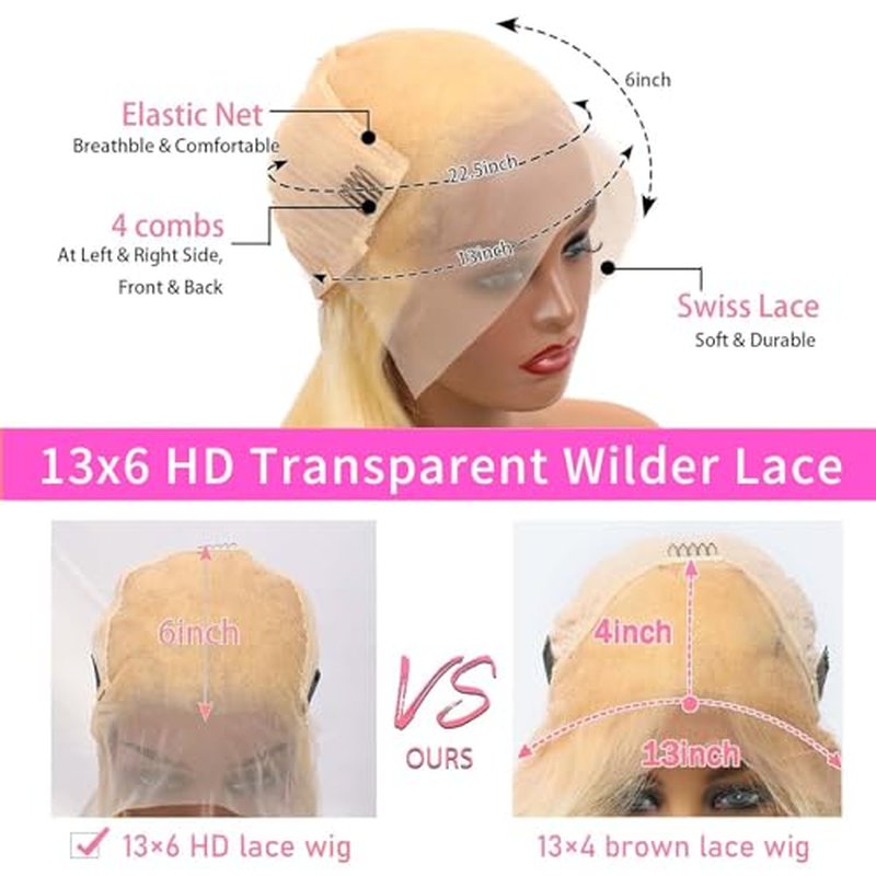 24 Inch 613 Lace Front Wig Human Hair 200 Density Blonde Wig Human Hair 13X6 HD Transparent Straight Lace Front Wigs Human Hair Blonde Glueless Wig for Women Pre Plucked with Baby Hair