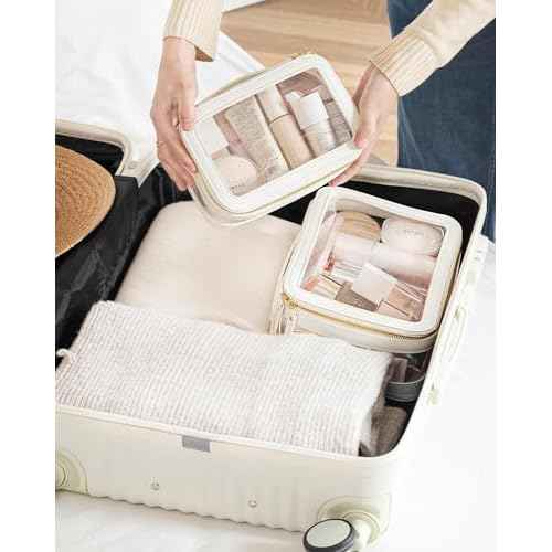 HBlife Clear Makeup Bag Organizer Set, Portable Travel Toiletry Cosmetic Case for Women, Large Make Up Bag Makeup Train Case Transparent Storage Pouch with Handle(White)