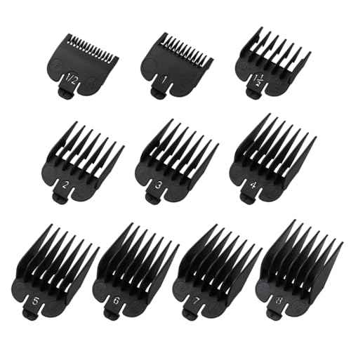 Clipper Guards Set Compatible with Wahl Clippers (Not for All Models), Clipper Guides Replacement - 1/16" to 1", 10 Piece Set, Black Color