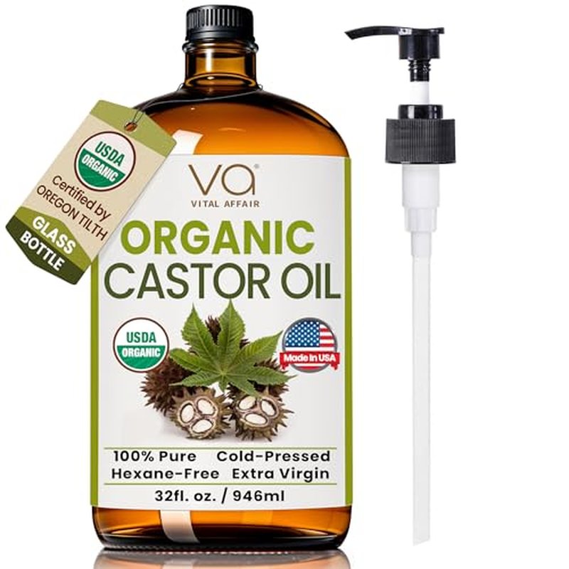 Pure Organic Castor Oil 32oz ? Cold Pressed, Unrefined, USDA Organic ? Glass Bottle for Hair Growth, Eyelashes, Eyebrows, Face & Castor Oil Packs