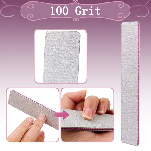Nail File 12 PCS Professional Reusable 100/180 Grit Double Sides Washable Nail File Manicure Tools for Poly Nail Extension Gel and Acrylic Nails Tools Suit for Home Salon