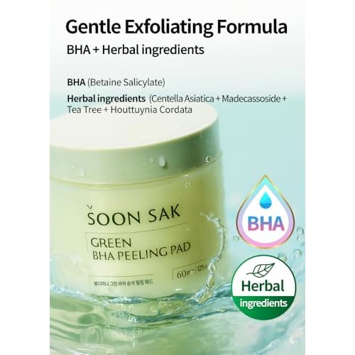 BEAUDIANI Green BHA soon sak peeling pad, 60pads, facial peel, Korean toner pads, exfoliator, pore tightening, soothing & hydrating, skincare pads, chemical peel, fruits extract