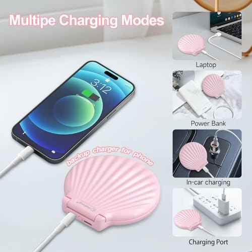 Compact Makeup Mirror with Lights - 3.5" Portable, 2-Sided, Lightweight & Shatterproof, Folding Magnifying Mirror 2X/10X, for Women