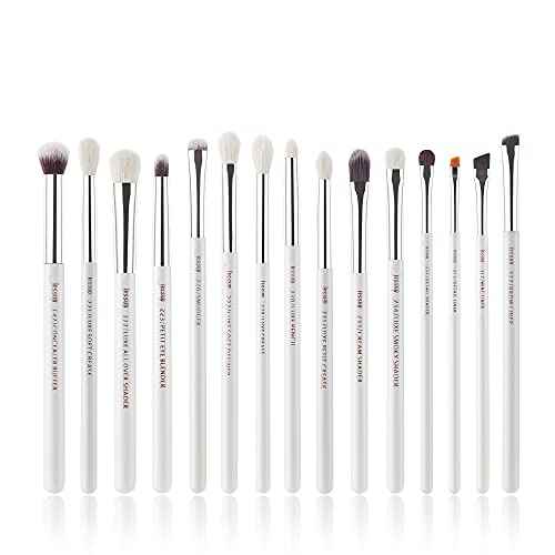 Jessup Small Eye Makeup Brush Set Professional 15pcs White/Silver Premium Natural-synthetic Eye Shadow Blending Concealer Eye & Brow Liner Brushes, T237