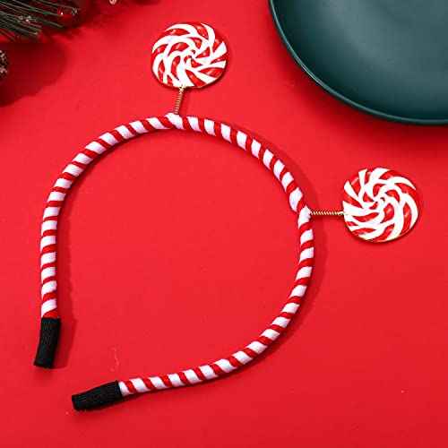 Christmas Headband Cute Xmas Holiday Candy Cane Lollipop Hairband Red White Stripe Hair Hoop Headpiece Party Favor Gift for Women Girls