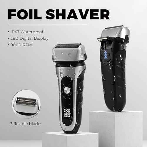 Electric Razor for Men, 2 Floating Blade LED Display Foil Face Shaver, Waterproof Wet & Dry Electric Razor for Smooth Skin with 60min Battery Runtime, USB-C Fast Rechargeable