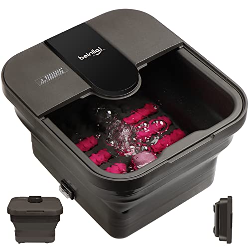 Beinilai Collapsible Foot Spa,Foot Bath with Heat and Massage and Bubble Jets,Foot Soak Tub with Six Non Motorized Rollers,Acupressure Massage Points,Red Light and Removable Pumice Stone