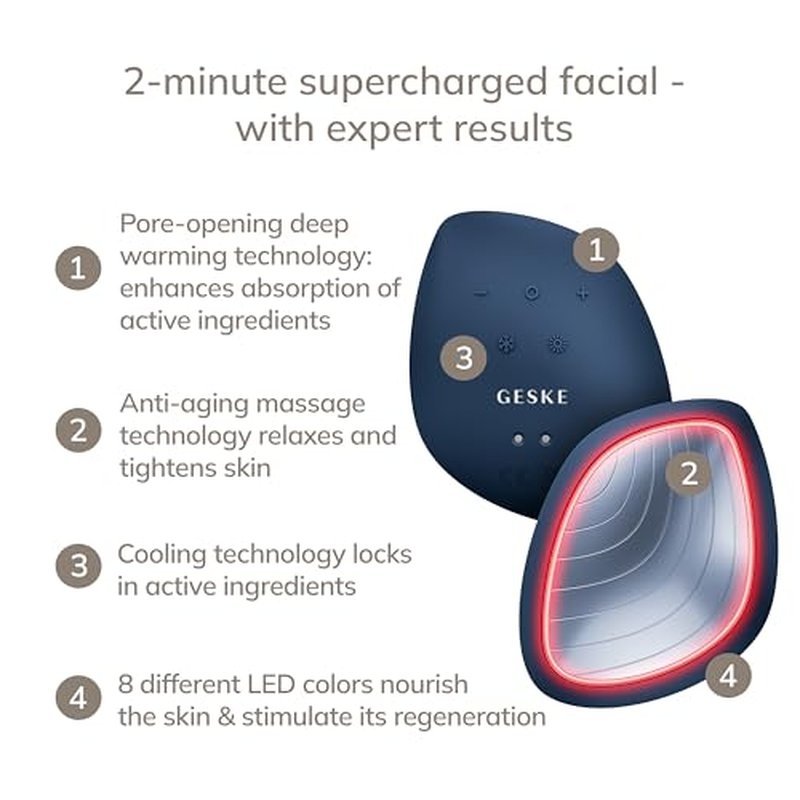 GESKE SmartAppGuided¢â Sonic Warm & Cool Mask | 9 in 1 | Beauty LED Face Mask | Facial Glow | Full Spectrum LED Light | Best Face Massager | Vibrating Mask | Warm and Cold Skincare