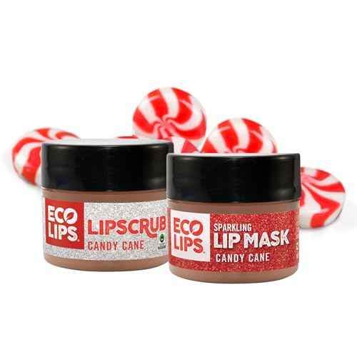 Eco Lips Sparkling Vanilla Mint Candy Cane Lip Mask and Sugar Lip Scrub for Holiday Gifting, Stocking Stuffers, 0.25 oz. (2 ct)