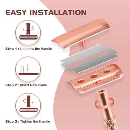 Double Edge Safety Razor for Women Rose Gold with Stand and Silicone Cover - Durable Metal Eco-Friendly Single Blade Safety Razor with 10 Blades- Closed Smooth Shave