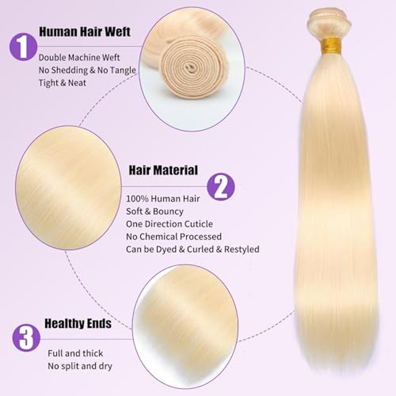 613 Bundles Human Hair 32 Inch Straight Blonde Bundles Human Hair 100% Unprocessed 12A Grade Brazilian Virgin Raw Hair Quick Weave 1 Bundles Hair Extensions for Women