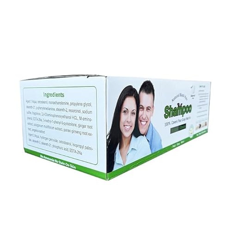 Ammonia-Free & Paraben Free Herbal Hair Shampoo - Hair Dye Shampoo for Women & Men - Natural Color & Herbal Nourishment - No Stain on Skin - Natural Black (100 sachets x 25 ml)