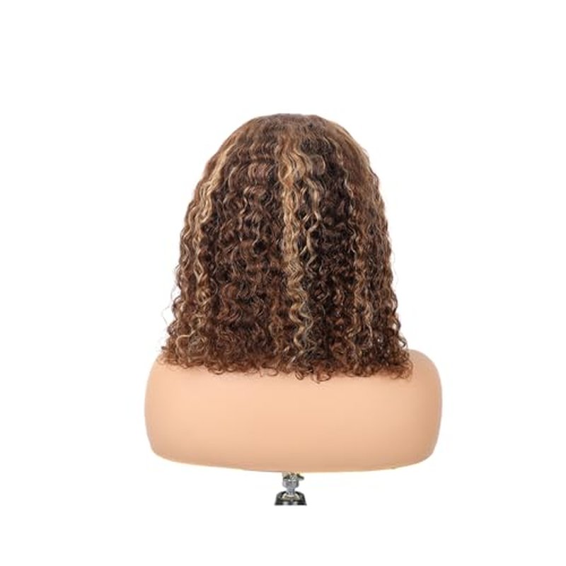 ISEE Wear and Go Glueless Wigs Bob Water Wave Human Hair Pre Plucked Pre Cut Ombre Highlight Bob Wig Human Hair for Women 180% Density Transparent Lace Front Wigs Ready to Wear for Beginners 14 Inch