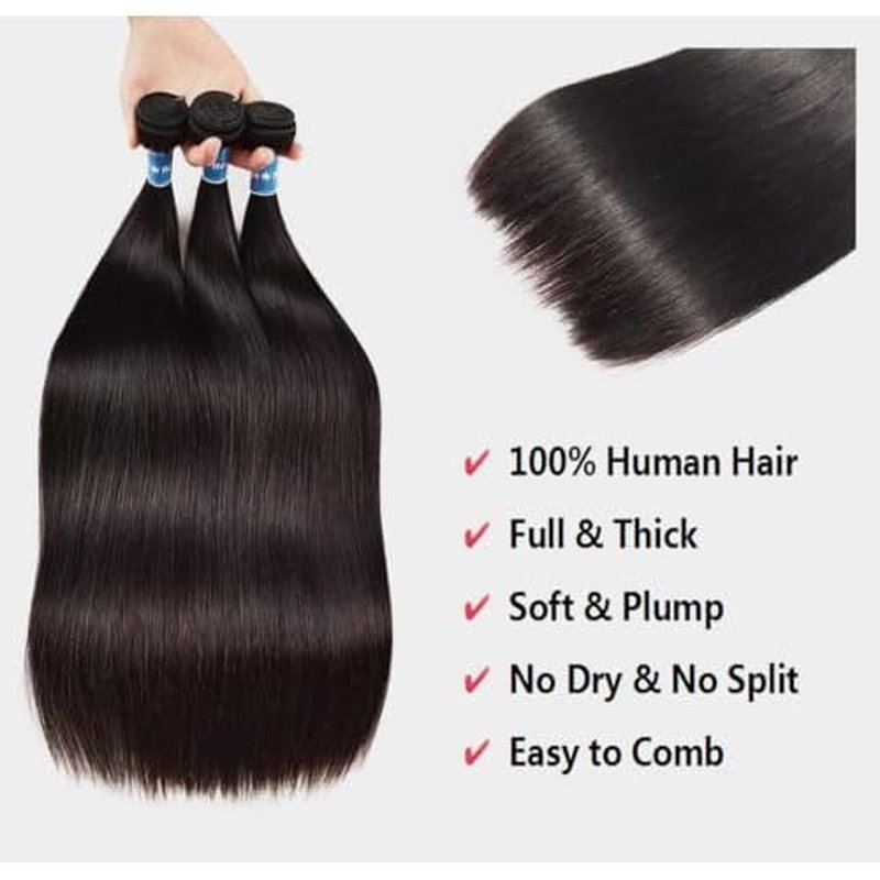 10A Straight Hair Bundles Brazilian 22 24 26 Inch 100% Unprocessed Virgin Hair Straight Weave Bundles Human Hair 3 Bundles Deals for Woman