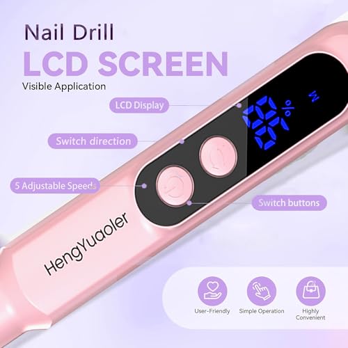 Cordless Electric Nail Drill Professional 3 Speeds Nail Drill Kit for Acrylic Gel Dip, USB Portable Rechargeable 20000 RPM Efile Manicure Pedicure Polishing Shape Tools(Pink)