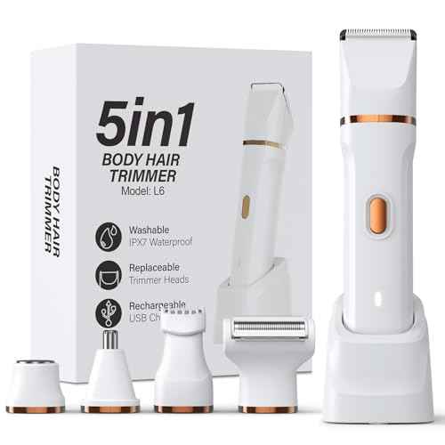 5-in-1 Bikini Trimmer for Women, IPX7 Waterproof Electric Razors Shaver, Cordless Body Hair Trimmer, Facial & Pubic Hair Removal, Ceramic Blade (White)
