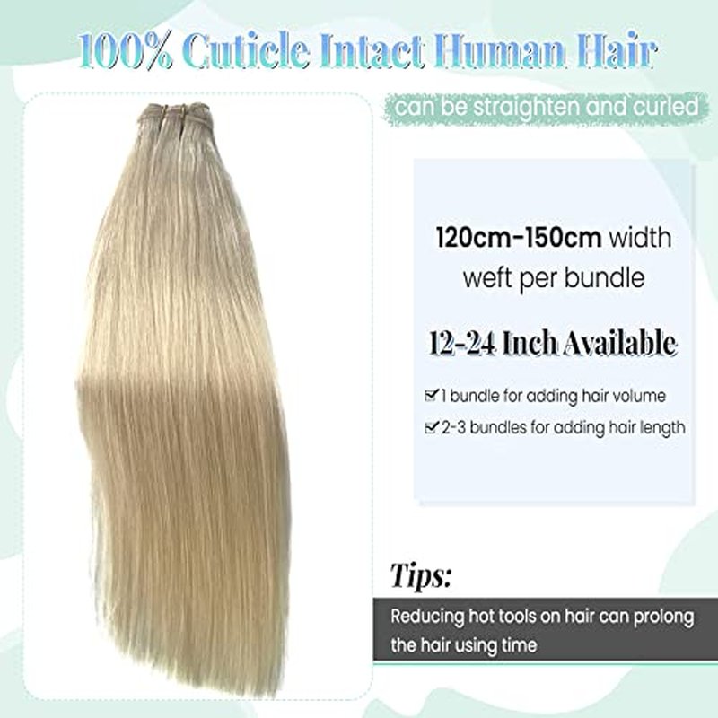 Sew in Hair Extensions Real Human Hair,Weft Hair Extensions Human Hair Bundles Blonde Hand Tied Weft Hair Extensions Human Hair 24 Inch 120G Sew in Weft Hair Extensions for Women