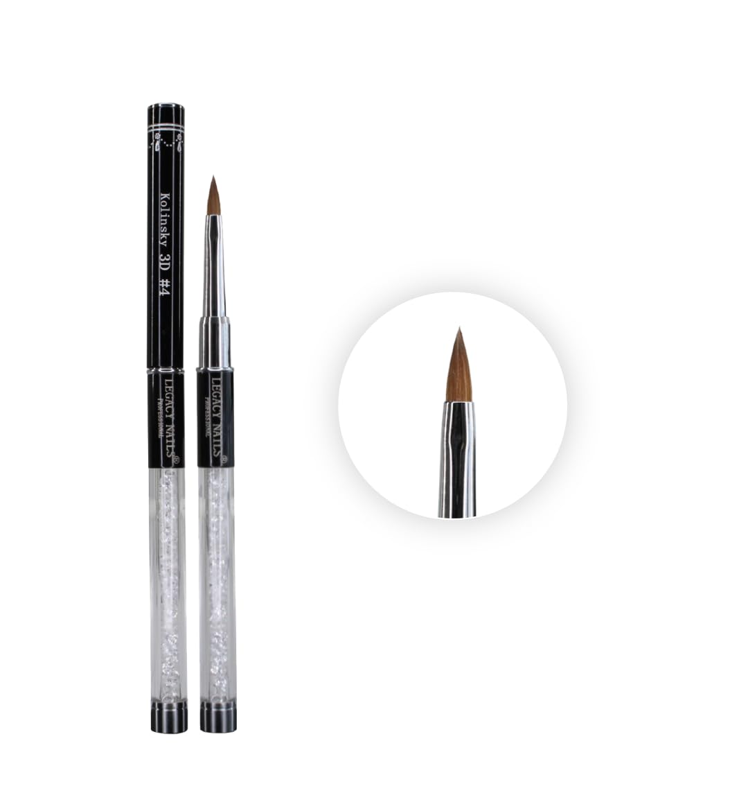 Legacy Nails Professional Silver Kolinsky Nail Brush 3D #4 - Perfect for Creating Miniature 3D and Nail Art Details