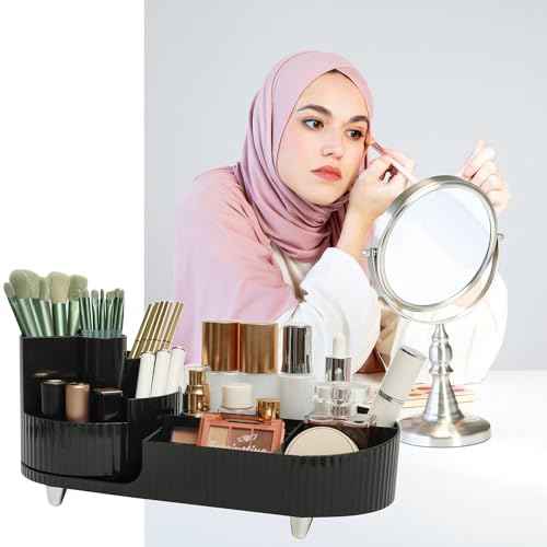 Makeup Organizer Countertop Rotating Makeup Organizer for Vanity Large Capacity Cosmetic Display Case with Makeup Brush Holder Cosmetic Organizer Countertop£¨Black£©