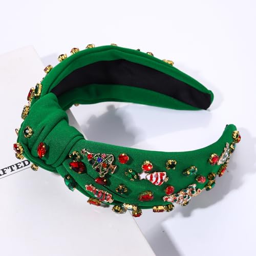 Christmas Headbands for Women Christmas Tree Headband Jeweled Crystal Embellished Knotted Headband Winter Holiday Hair Accessories Gifts