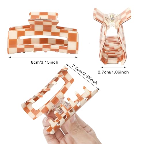 Checkered Multicolored Rectangle Y2K Hair Barrettes and Claw Clips - 6 Pcs Strong Hold Hair Accessories for Thin & Thick Hair