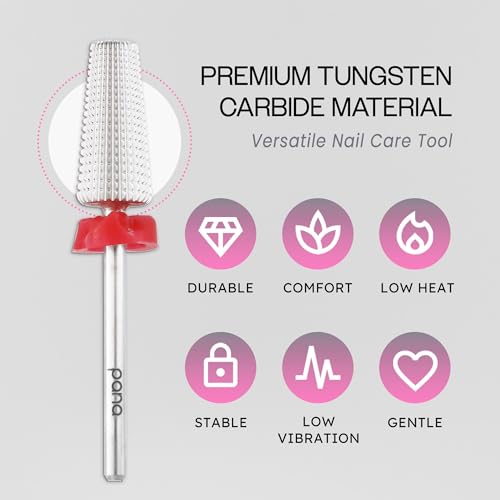 PANA Nail Carbide 5 in 1 Bit - Two Way Rotate use for Both Left and Right Handed - Fast Remove Acrylic or Hard Gel - 3/32" Shank - Manicure, Nail Art, Drill Machine (Fine - F, Silver)