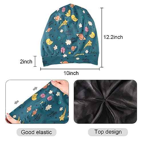 Satin Bonnet Hair Wrap for Sleeping - Lined Sleep Cap for Curly Hair Women & Men - Moon Cloud Dark Green