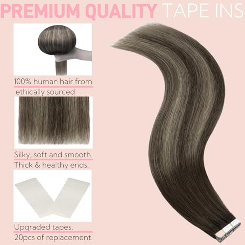 Tape in Hair Extensions Real Human Hair Double Stitched Invisible Seamless 20pcs 50g (Ombre Medium Brown to Honey Blonde, 22 inch)