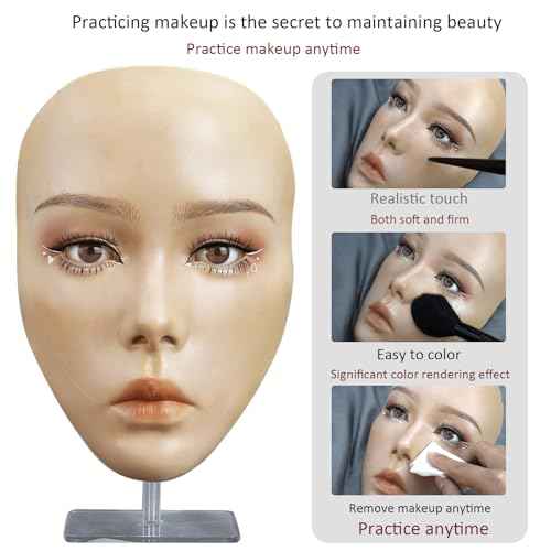 5D makeup Practice Face Board, Silicone Makeup Mannequin Face, Reusable Beginner Practice Eye Makeup Face, Eye Fake Silicone, Makeup Artist Full Face Practice Eyelash Eye Shadow Eyeliner Pen Simulatio