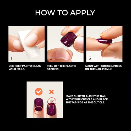 KISS imPRESS No Glue Mani Press On Nails, Color FX, 'Hidden Gem', Red, Short Size, Oval Shape, Includes 30 Nails, Prep Pad, Instructions Sheet, 1 Manicure Stick, 1 Mini File