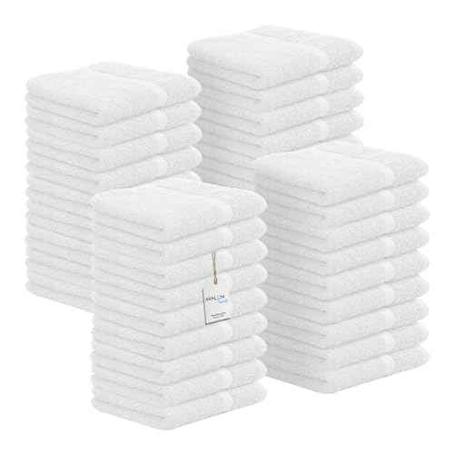 Avalon Towels Cotton Washcloths ? (Pack of 36) Size 12x12 Inches, 100% Ring Spun Cotton, Absorbent, Soft Face Towels, Gym Towels, Hotel and Spa Quality, Reusable Fingertip Towels (White)