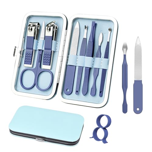 Manicure Set 8 in 1 Nail Clipper Set,RedFlow Nail Clippers,Fingernail & Toenail Clippers,Manicure Tools,Pedicure Tools,Suitable for Travel Manicure Kit,Nail Set Kit with Everything Profe (Blue)