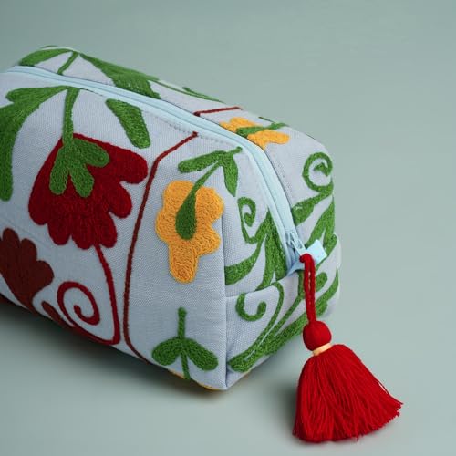 Huar Travel Makeup Bag- Large Capacity Cosmetic Bags for Women - Water Resistance Lining Portable Pouch & Open Toiletry Bag - Perfect Girls Makeup Organizer for Travel Essentials (Sky Blue)