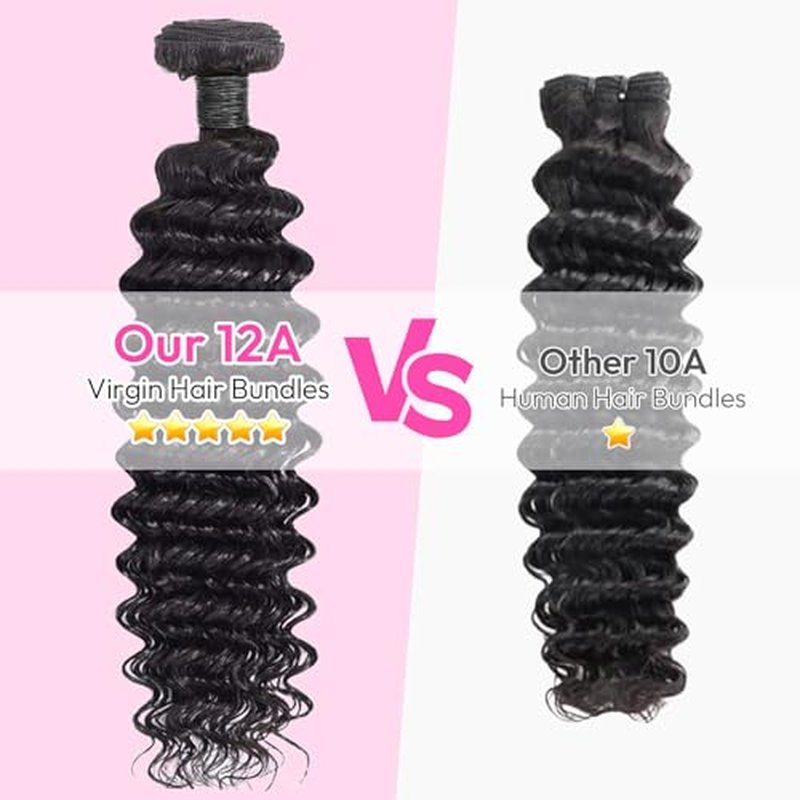 Bundles Human Hair Deep Wave 18 20 22Inch 12A Deep Curly Bundles Human Hair Extensions 100% Unprocessed 3 Bundle Brazilian Virgin Human Hair Extensions Wet and Wavy Double Weft Bundles Natural