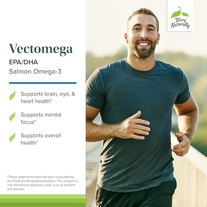 Terry Naturally Vectomega - Supplement with EPA & DHA - Omega-3 Tablets for Brain & Heart Health Support - Nutritional Supplement with Essential Fatty Acids & Peptides - 60 Tablets (Pack of 2)