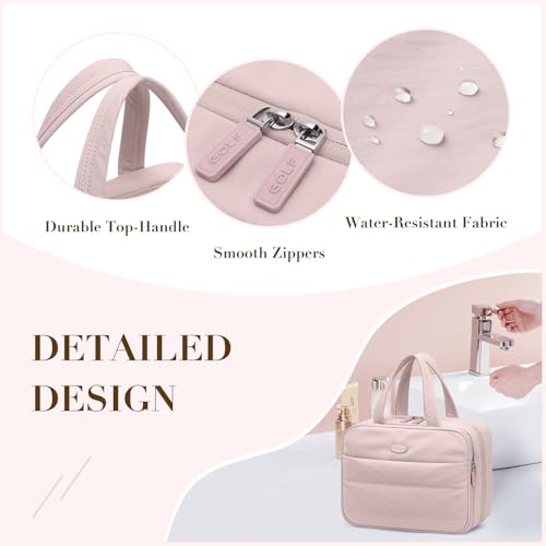 Travel Toiletry Bag,Water-resistant Makeup Cosmetic Bag with Jewelry Organizer Hanging Toiletry Bag for women Trips Camping Bathroom,Smoky Pink