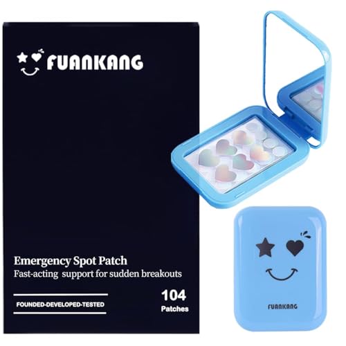 Pimple Patches for Face Hydrocolloid Covers, Yellow green Patches, laser heart-shaped patches , With a mirror case for travel (Large size, 104 Count)