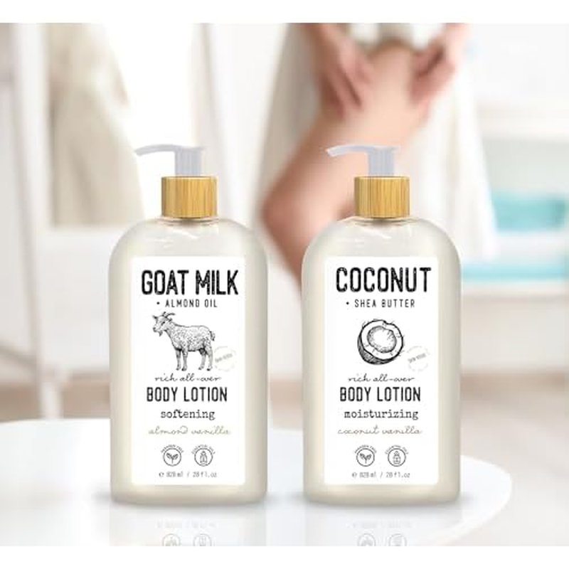 Skin Verse Body Lotion, Goat Milk, Almond Oil Body Lotion, Softening, Almond Vanilla, Coconut, Shea Butter Body Lotion, Moisturizing, Coconut Vanilla, 28 fl. oz. | Home and Body Co