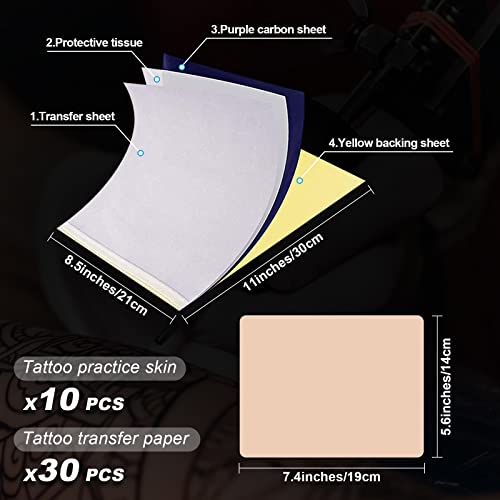 Tattoo Practice Skins with Transfer Paper - Autdor 40Pcs Fake Skin and Tracing Paper Kit Includes 30Pcs Tattoo Paper and 10Pcs Double Sided Practice Skin