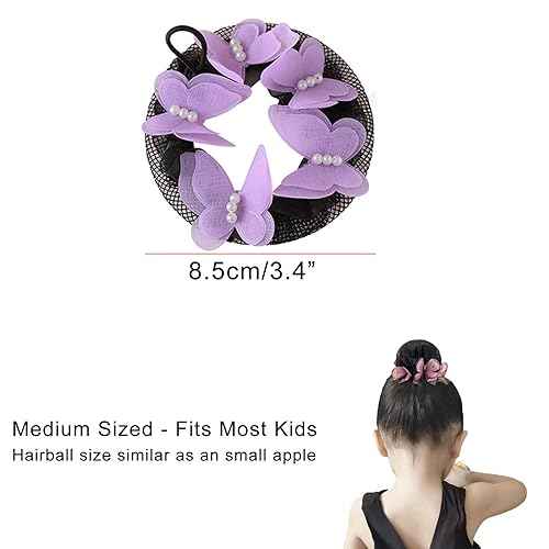 5pcs Colored Elastic Hair Net Bun Covers for Girls Women Kids Medium Sized Hair Mesh with Butterfly Flowers Deco Dance Skating Snood