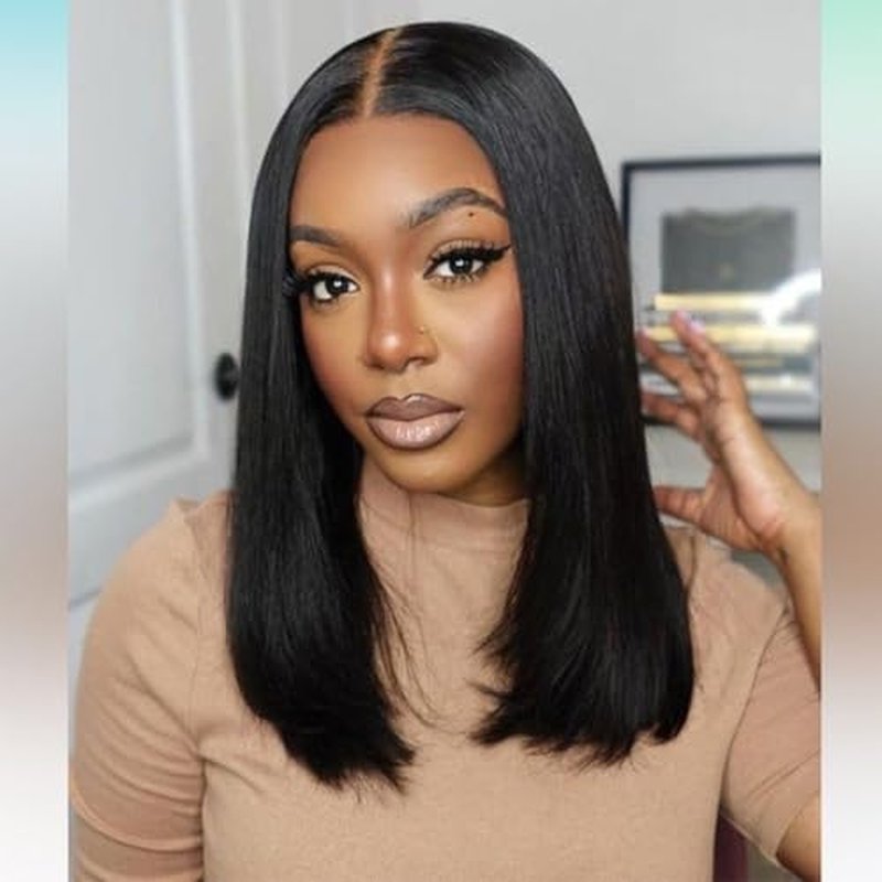 ISEE 9x6 Tpart Bob Straight Glueless Wigs Human Hair Pre Plucked Pre Cut 180% Density Drawstring Wig Human Hair Lace Front Wigs for Black Women Natural Color 12 inch