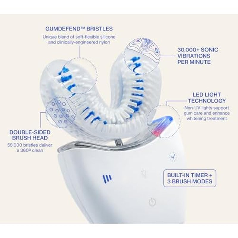 autobrush Sonic Pro Electric Toothbrush ? Only ADA Accepted U-Shaped Brush, Clinically Proven Up to 5.1X Better Cleaning, 30-Second Full Mouth 360 Clean, Rechargeable, Waterproof, Black, Men's Regular
