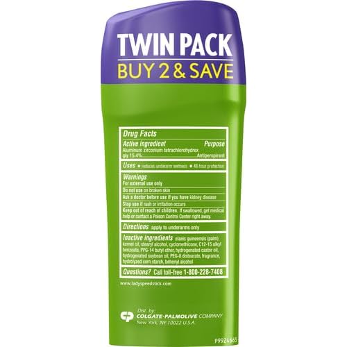 Lady Speed Stick Antiperspirant, Invisible Dry Powder Fresh, Twin, 2.3 Oz, Pack of 2