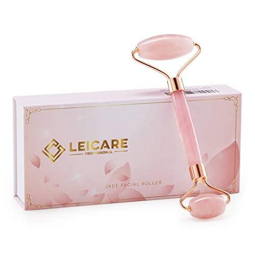 Jade Roller for Face - Rose Quartz Face Roller Skin Care - Stone Facial Roller, Face Massager for Women, Relieve Stress, Remove Wrinkles Eye Puffiness