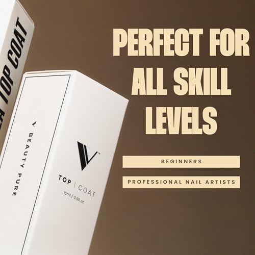 V Beauty Pure No Wipe Gel Top Coat - Long Lasting UV Top Coat Gel Nail Polish, Scratch and Stain Resistant, Durable, Non Yellowing, No Sticky Layer, Glossy - For Manicure & Pedicure - 15ml