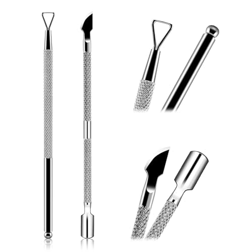 HOFASON 2PCS Cuticle Pushers and Nail Polish Remover, Stainless Triangle Nail Scraper Professional Durable Tool for Gel Removal, Nail Care Polish for Women Home Manicure Pedicure Tools Kit(Silver)