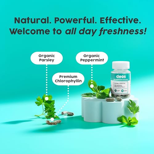 DEOS Internal Deodorant Supplement ? Full Body Deodorizer for Gut Health, Skin Health, Detox & Digestion Support ? Natural Odor Control Chlorophyll Pills | 30 Capsules