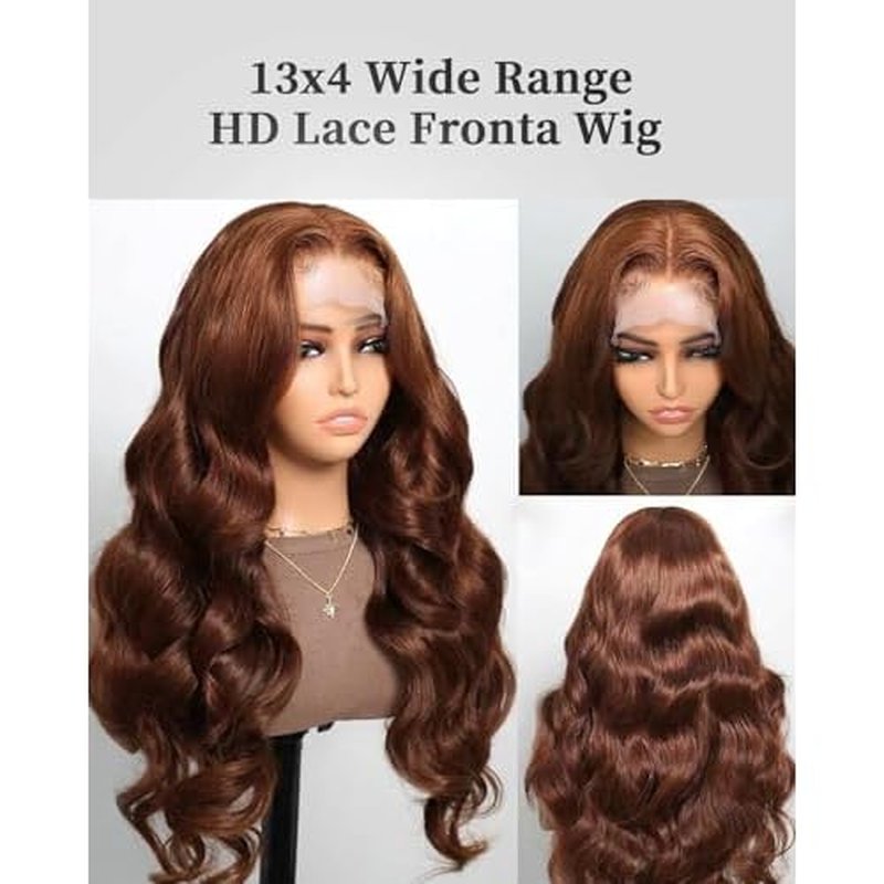 Chocalate Brown Lace Front Wigs Human Hair 13x4 HD Transparent Lace Frontal Wigs Body Wave Colored 4 Brown Wavy Wig Pre-Plucked Hairline 180% Density 18 inch