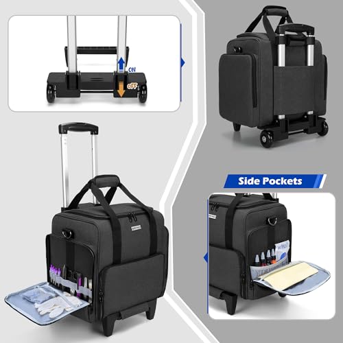 BAFASO Rolling Tattoo Case with 3 Removable Pouches and Detachable Dolly, Tattoo Travel Case for Tattoo Stencil Printer and Tattoo Supplies, Black