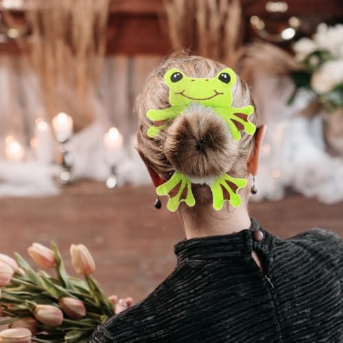 4Pcs Cute Animal Plush Hair Ties for Women - Fluffy Scrunchies Featuring Cat Cow Frog Designs - Soft and Comfortable Hair Accessories for Teens and Young Girls